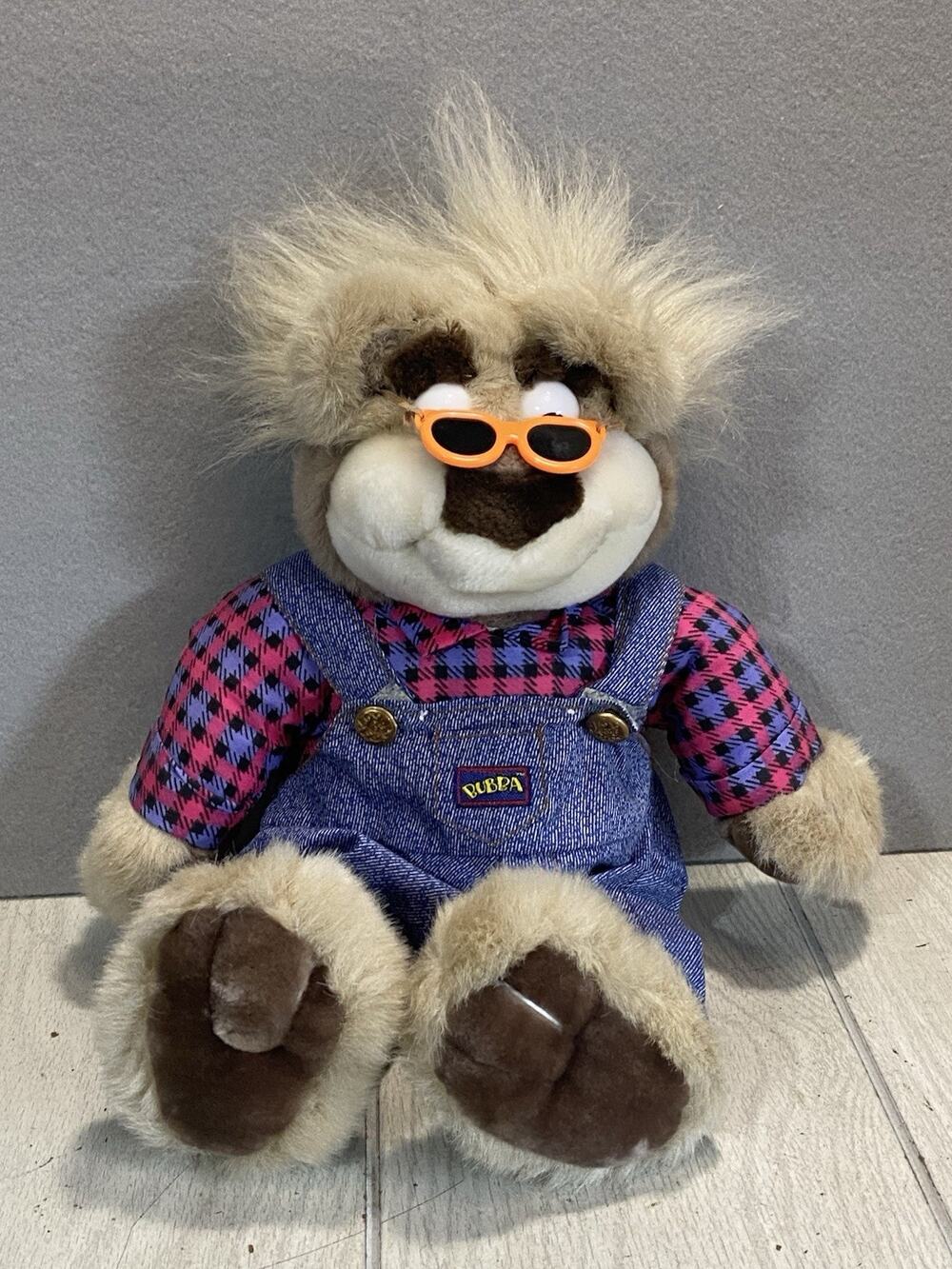 Vintage 1997 Bubba the Bear Plush 18 in Animal Denim Overalls Sunglasses Working